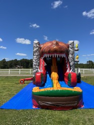 IMG 1067 1684289560 T-Rex bounce house with double slide wet or dry